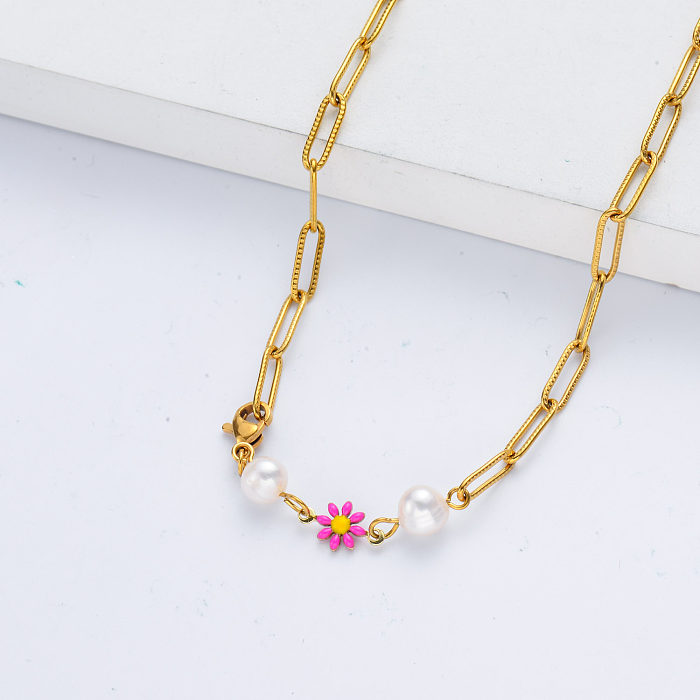 Blumen-Schmuck-Rosa-Gänseblümchen-Halskettenfrauen für Geschenk