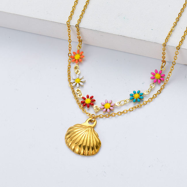 shell shape pendant stainless steel necklace in gold plate color