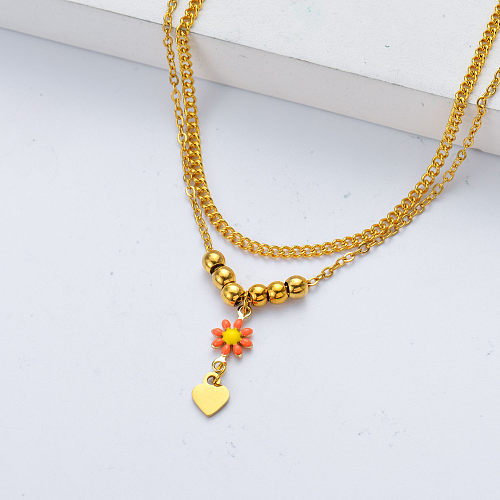 heart shape metal pendant stainless steel necklace for girl
