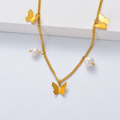 necklace in gold plate stainless steel with pendant for wedding