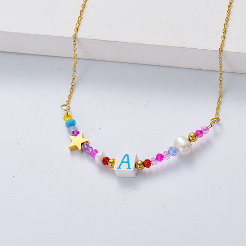 A letter multi color stainless steel necklace for wedding