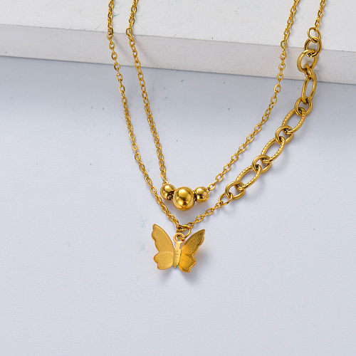 gold butterfly stainless steel necklace for women