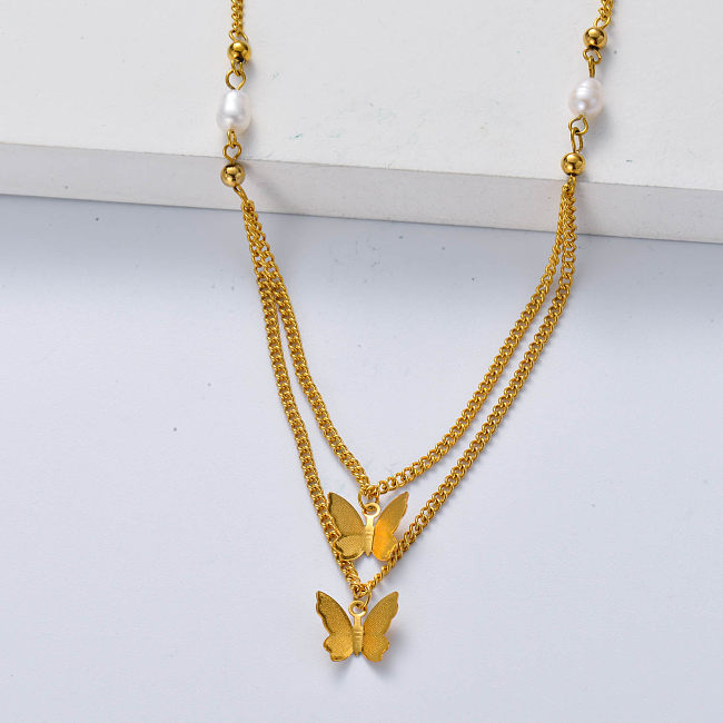 butterfly shape in gold stainless steel necklace for women
