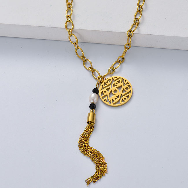 collier classique en acier inoxydable plaqué or avec pendentif pour mariage