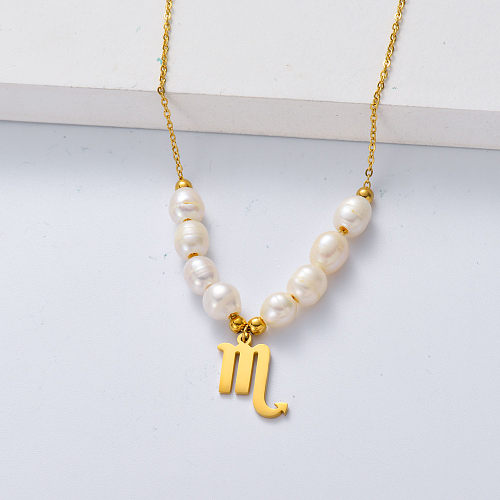 letter pendant and pearl stainless steel necklace for wedding