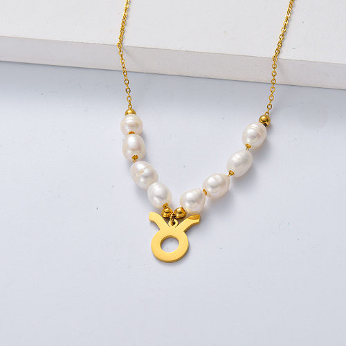 white pearl and metal pendant stainless steel necklace for wedding