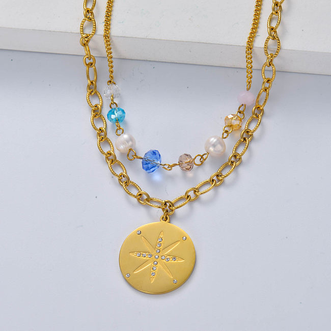 stainless steel gold plate necklace with pendant for wedding