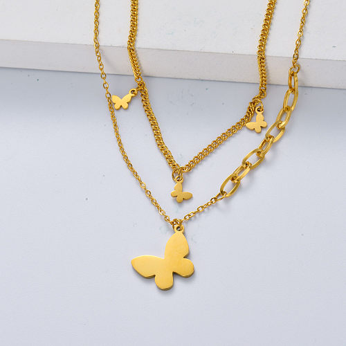 gold butterfly shape stainless steel necklace for women