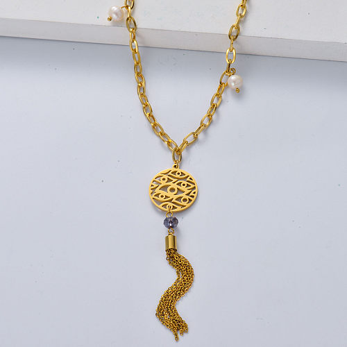 collier en acier inoxydable plaqué or avec pendentif pour mariage