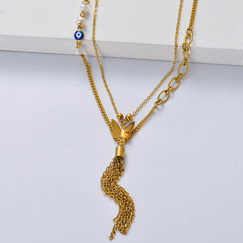 goldene Halskette aus Edelstahl in Schmetterlingsform für Frauen