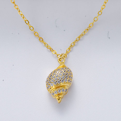 Joyería fina de moda, collar de concha CZ pavimentado chapado en oro de plata de ley 925