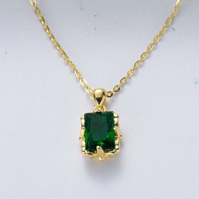 Luxury 925 Sterling Silver Emerald Gemstone Wedding Pendant Necklace Fine Jewelry