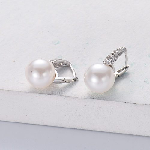 Pendiente asimétrico mujer perla plata 925 rodiada con circonitas