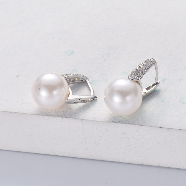 asymmetric 925 silver rhodium plated with  zirconia women pearl earring