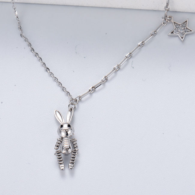 Joli collier à breloque lapin en argent sterling 925 pour femme