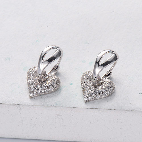 trendy 925 silver rhodium plated with  zirconia heart women earring