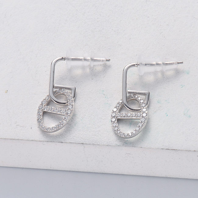 Boucle d'oreille ovale tendance en argent 925 avec zircone transparente