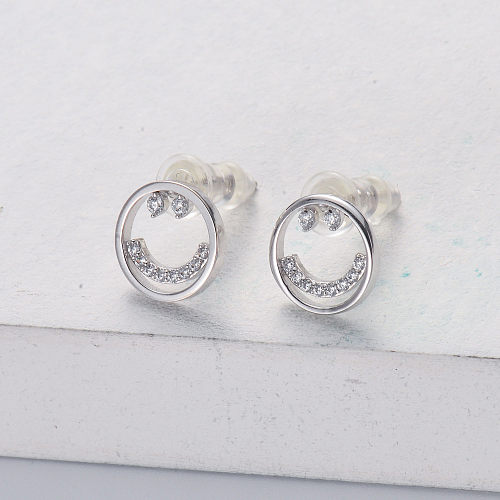 klassischer 925er Silber mit transparentem Zirkonia Smile Face Ohrring