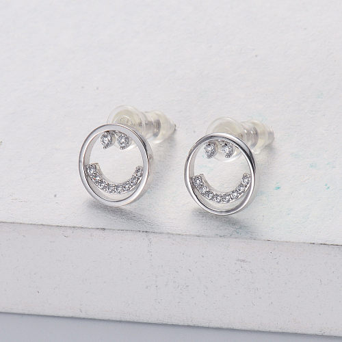 classic 925 silver with tranparent zirconia smile face earring