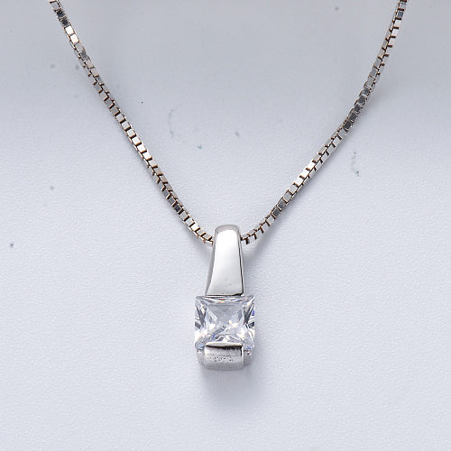 Wholesale Rhodium Plated S925 sterling silver Cubic Zirconia Pendant Necklace for Wedding