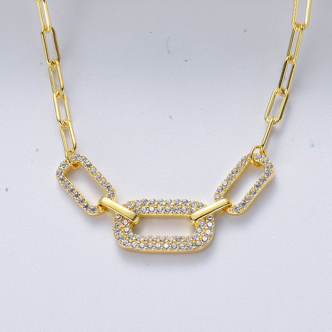 Collar de cadena de circonita cúbica de plata de ley 925 chapado en oro al por mayor