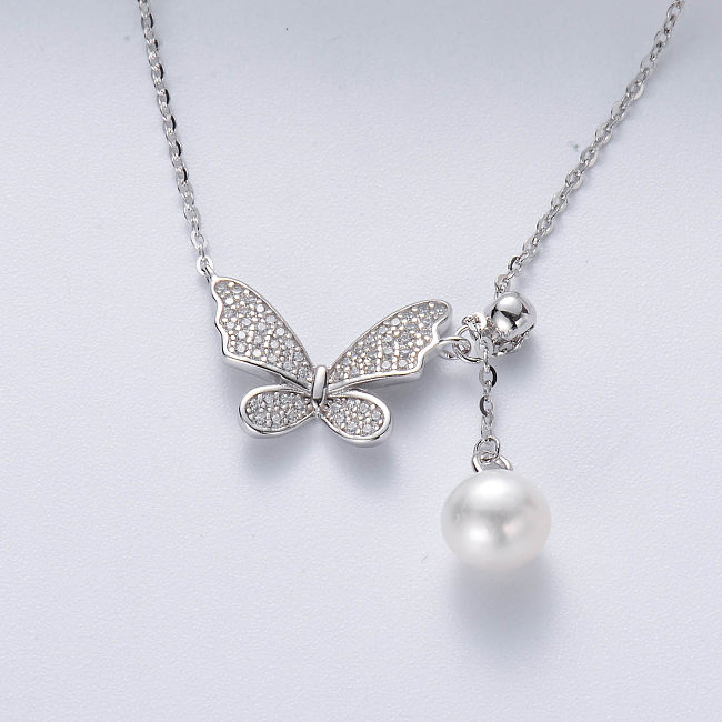 trendy 925 silver rhodium plated butterfly necklace