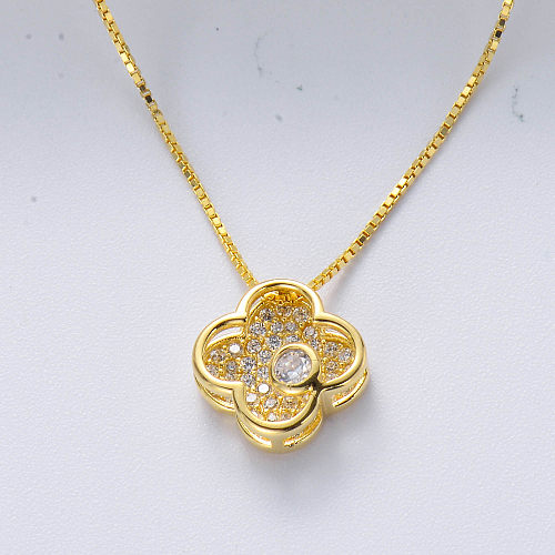 Cubic Zirconia gold Plated Women fashion Hollow Heart 925 Sterling Silver Necklace