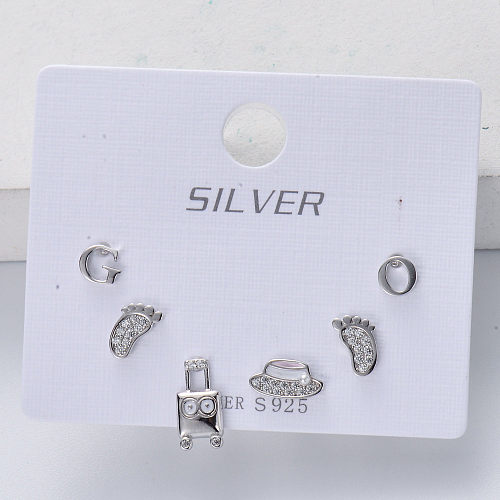 assymetric trendy 925 silver rhodium plated mixed women stud earring