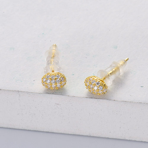 trendy circle 925 silver gold plated with  zirconia stud earring