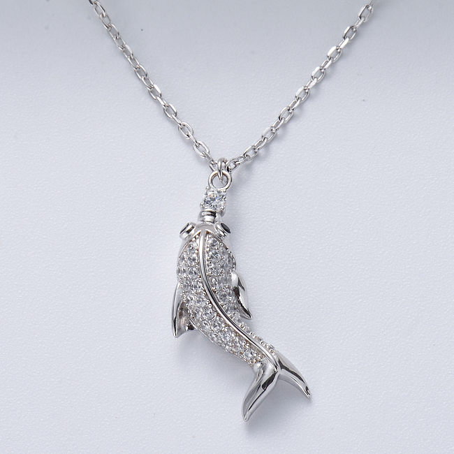 Collar de plata de ley 925 con colgante de delfín oceánico de joyería de animales marinos a la moda