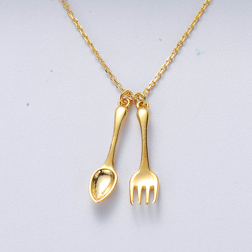 Unique Design 925 Sterling Silver Gold Plated Spoon And Fork Tableware Pendant Career Necklace