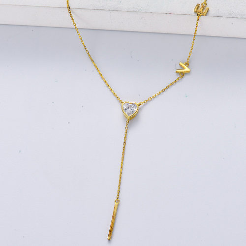 fashion gold plated love letter pendant with heart zirconia necklace for girls