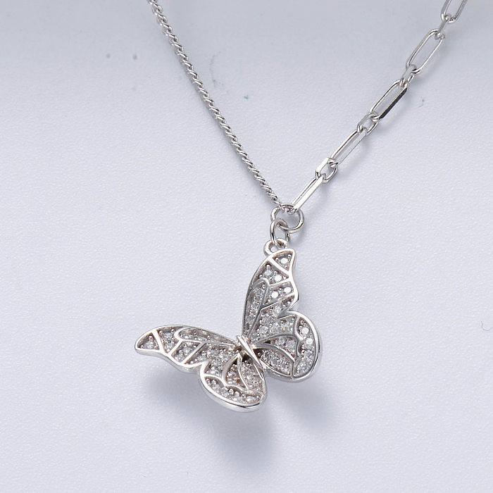New Design 925 Sterling Silver Zirconia Wholesale  Butterfly Pendant Necklace