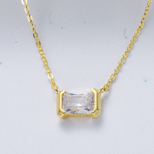 925 sterling silver gold plated minimalist white zirconia pendant necklace