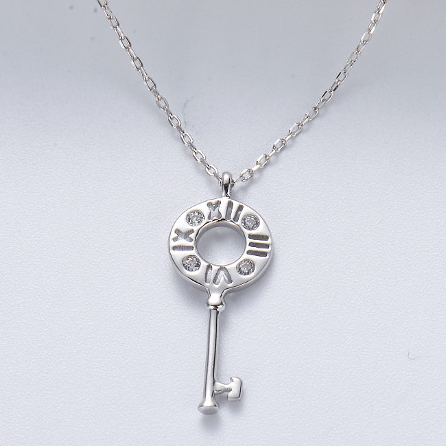 Großhandels925 Sterlingsilber-Frauen-Schmucksache-glückliche Liebes-Schlüssel-Form-Halskette
