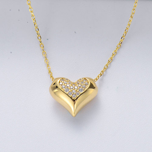 Élégant collier pendentif coeur d'amour en zircone en argent sterling 925 pour bijoux de mariage pour femmes