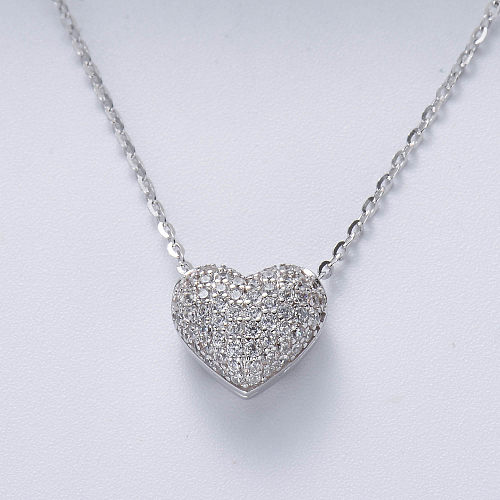 trendy 925 silver rhodium plated with zirconia heart necklace