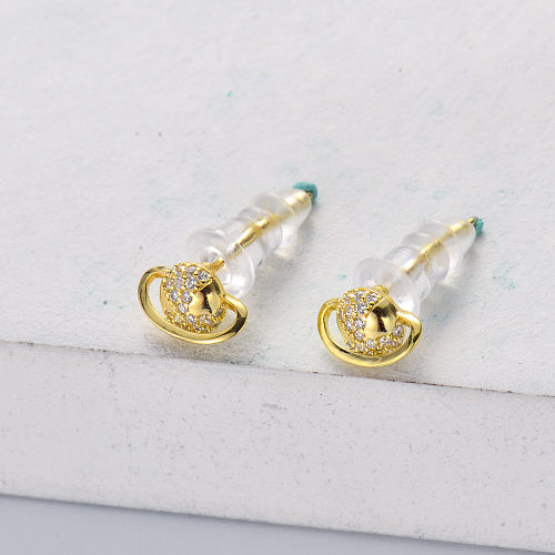 trendy 925 silver gold plated with  zirconia stud earring