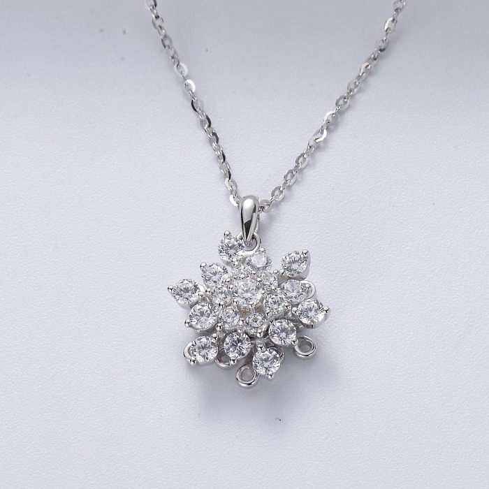 trendy 925 silver rhodium plated with zirconia flower necklace