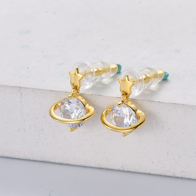 trendy 925 silver gold plated with  crystal stud earring