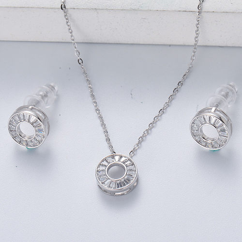 Fashion 925 sterling silver round charm with zirconia wedding jewelry set