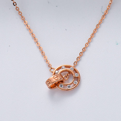 Fashion 925 Sterling Silver Rose Gold Plated Circle Pendant Zirconia Necklaces Jewelry