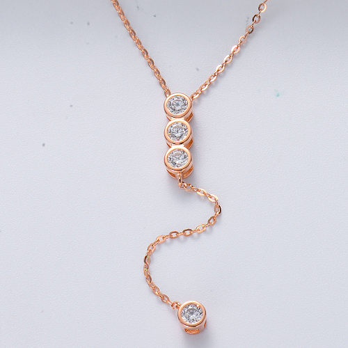 breloque ronde plaquée or rose à la mode avec collier en argent sterling à pampille en zircone