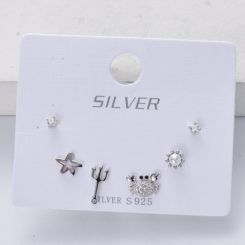 assymetric trendy 925 silver rhodium plated mixed star women stud earring