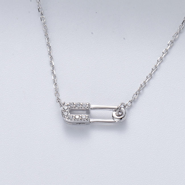 trendy 925 silver rhodium plated paper clip necklace
