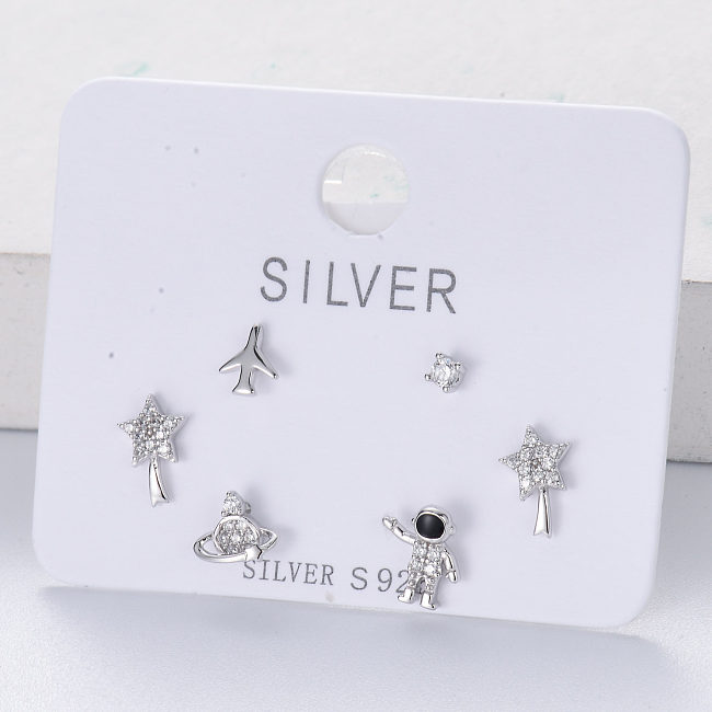 assymetric trendy 925 silver rhodium plated women stud earring