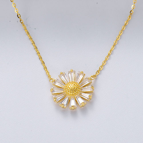 Fashion Daisy Sunflower Pendant Sterling Silver Bridal Necklace Fine Jewelry