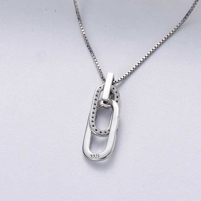 trendy 925 silver rhodium plated double paper clip necklace