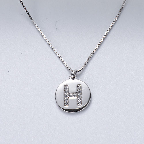 mode 925 argent sterling lettre initiale pendentif rond collier bijoux