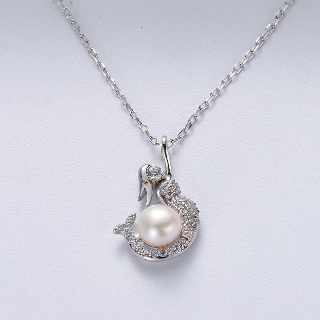 Exquisiter einfacher Schmuck 925 Sterling Silber Meerjungfrau mit Perlenanhänger Halskette